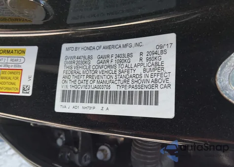 2018 Honda Accord Sport z USA, uszkodzony, nr VIN 1HGCV1E31JA003705